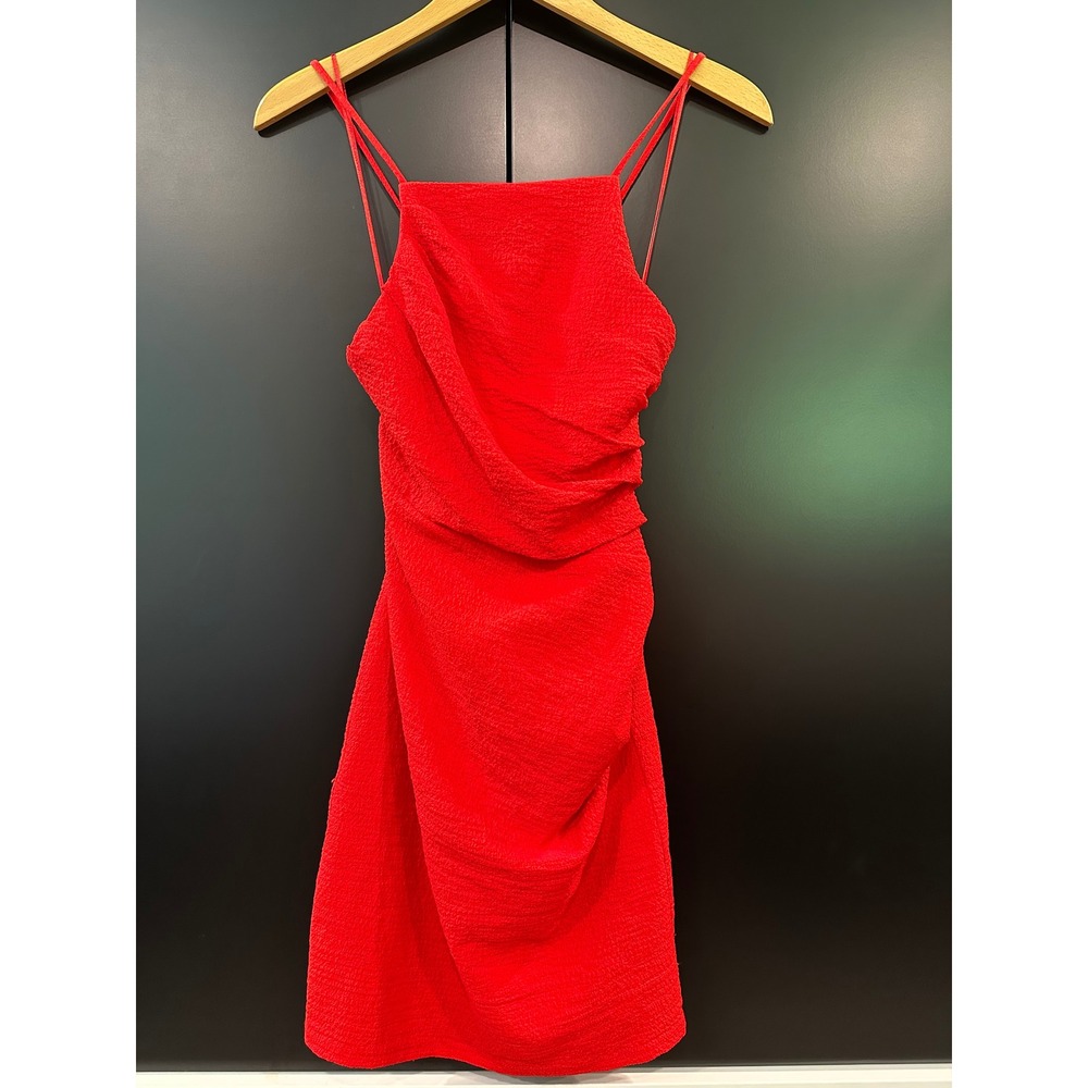 ASTR The Label Red Textured Ruched Mini Dress ADR101319‎ Womens Large